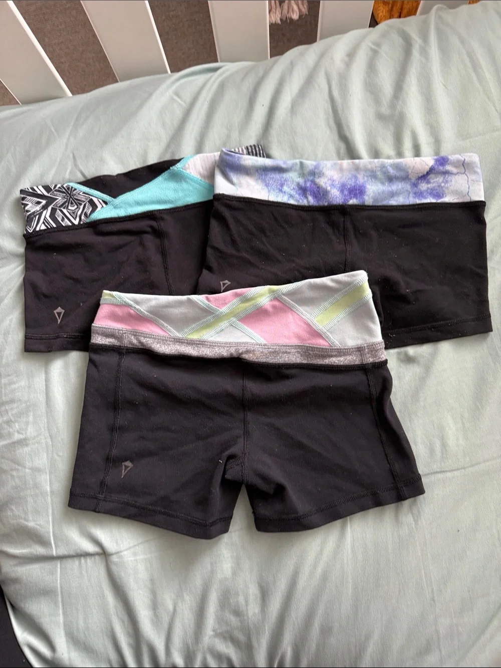 Ivivva Girls Black Athletic Shorts with Multicolor Fold-Over Waists